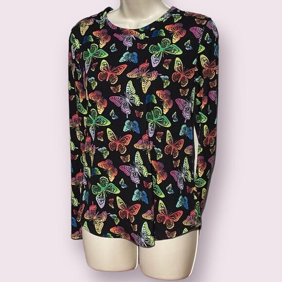 No Boundaries Y2K Rainbow Butterfly Black Long Sleeve Shirt Size Childre… - Picture 4 of 4
